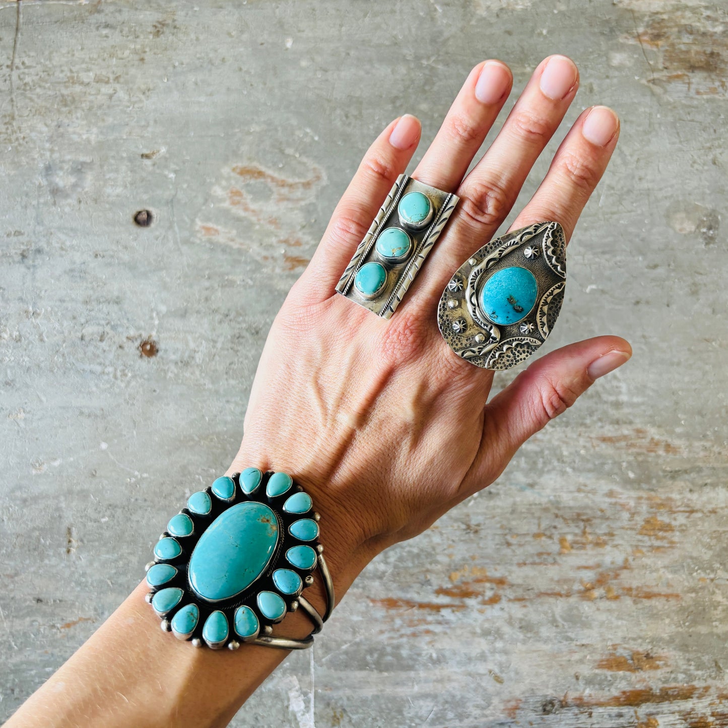 Navajo Bobby Johnson Sterling Silver & #8 Turquoise Cluster Cuff!