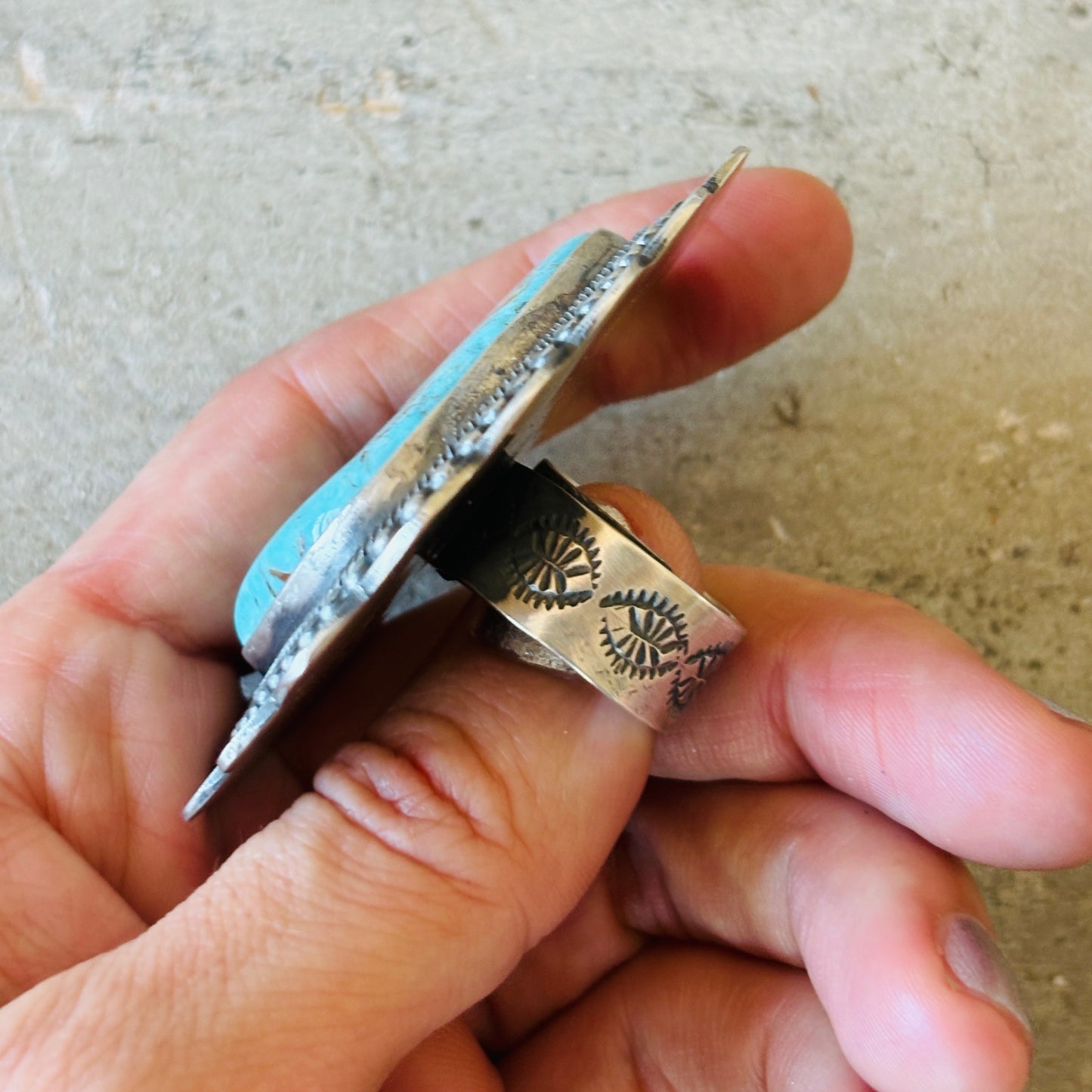 Navajo Leon Martinez Sterling Silver & Royston Turquoise Statement Ring
