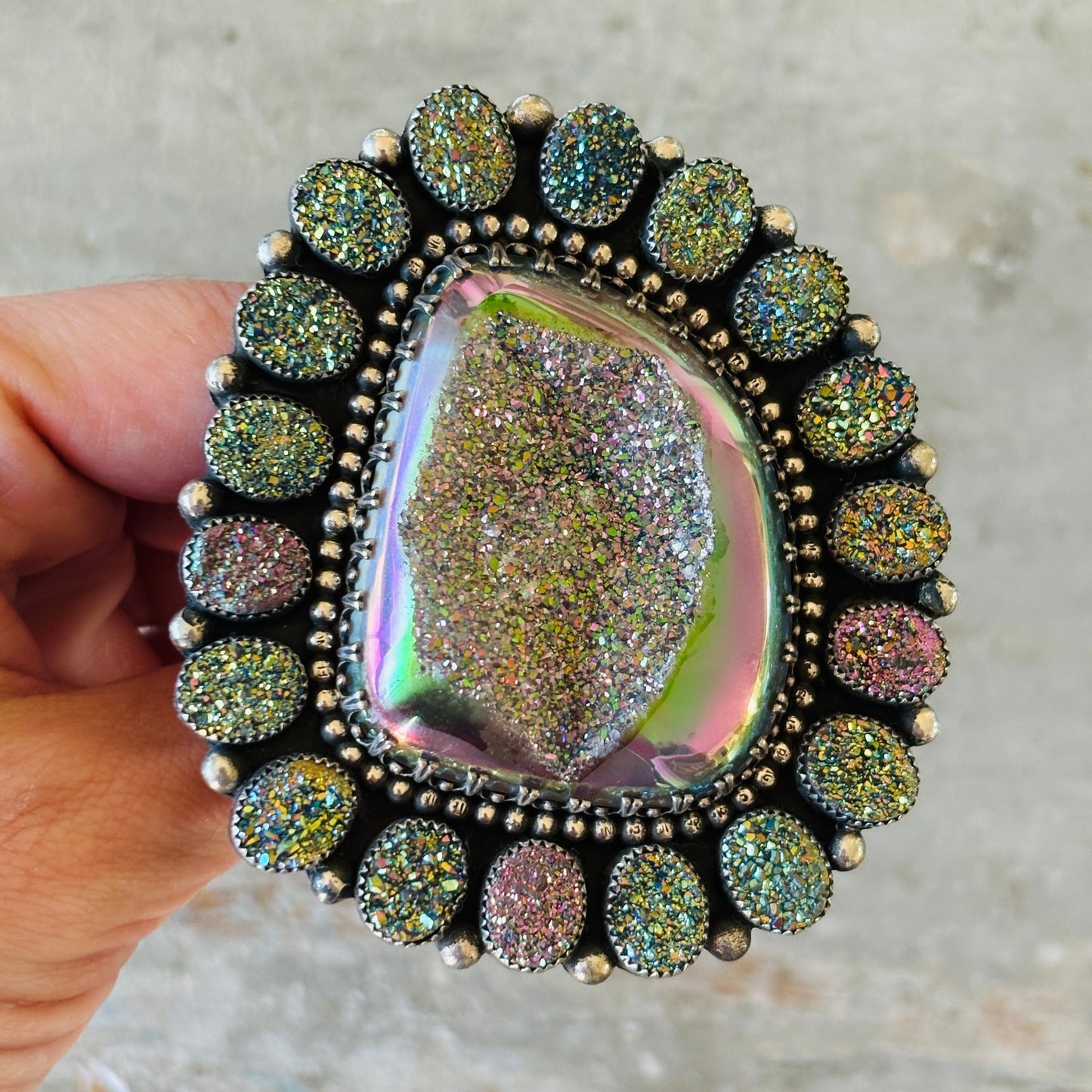 Navajo Hemerson Brown Sterling Silver & Druzy Statement Ring