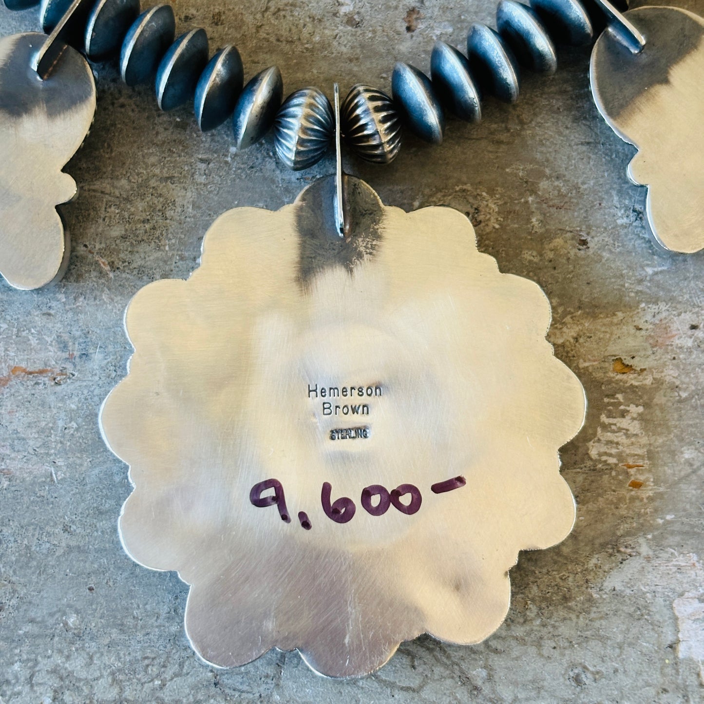 Navajo Hemerson Brown Sterling Silver & Sonoran Turquoise Handmade Saucer Pearls Statement Necklace