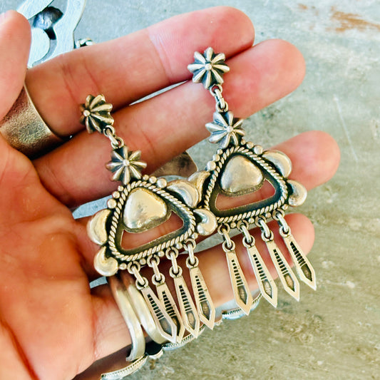 Navajo Thomas Jim Sterling Silver Statement Earrings