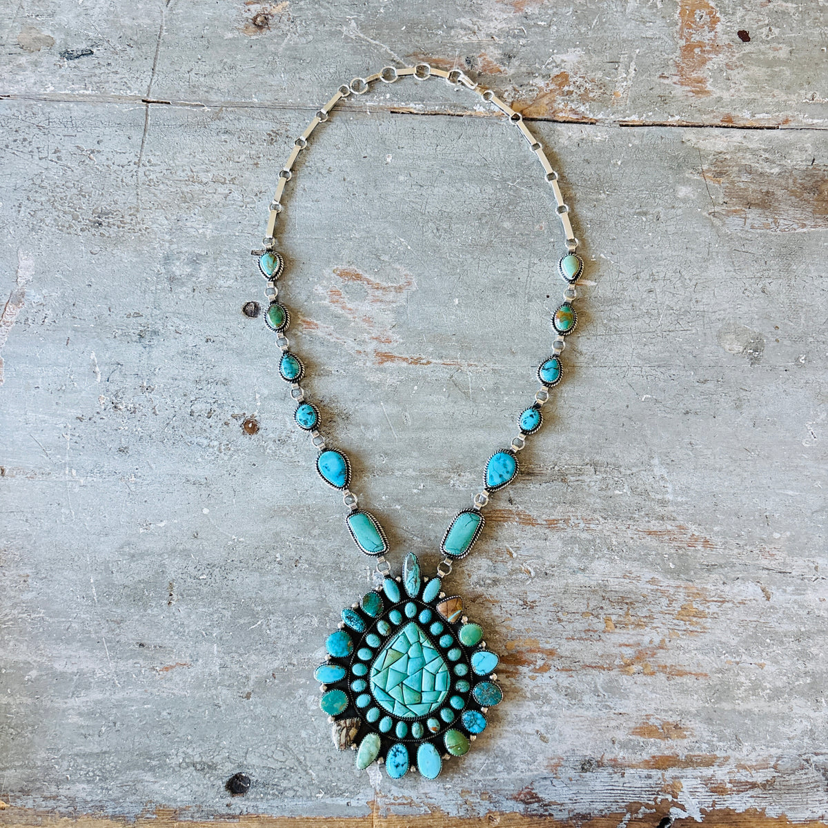 Hemerson Brown Sterling Silver & Mixed Turquoise Cobblestone Statement Necklace