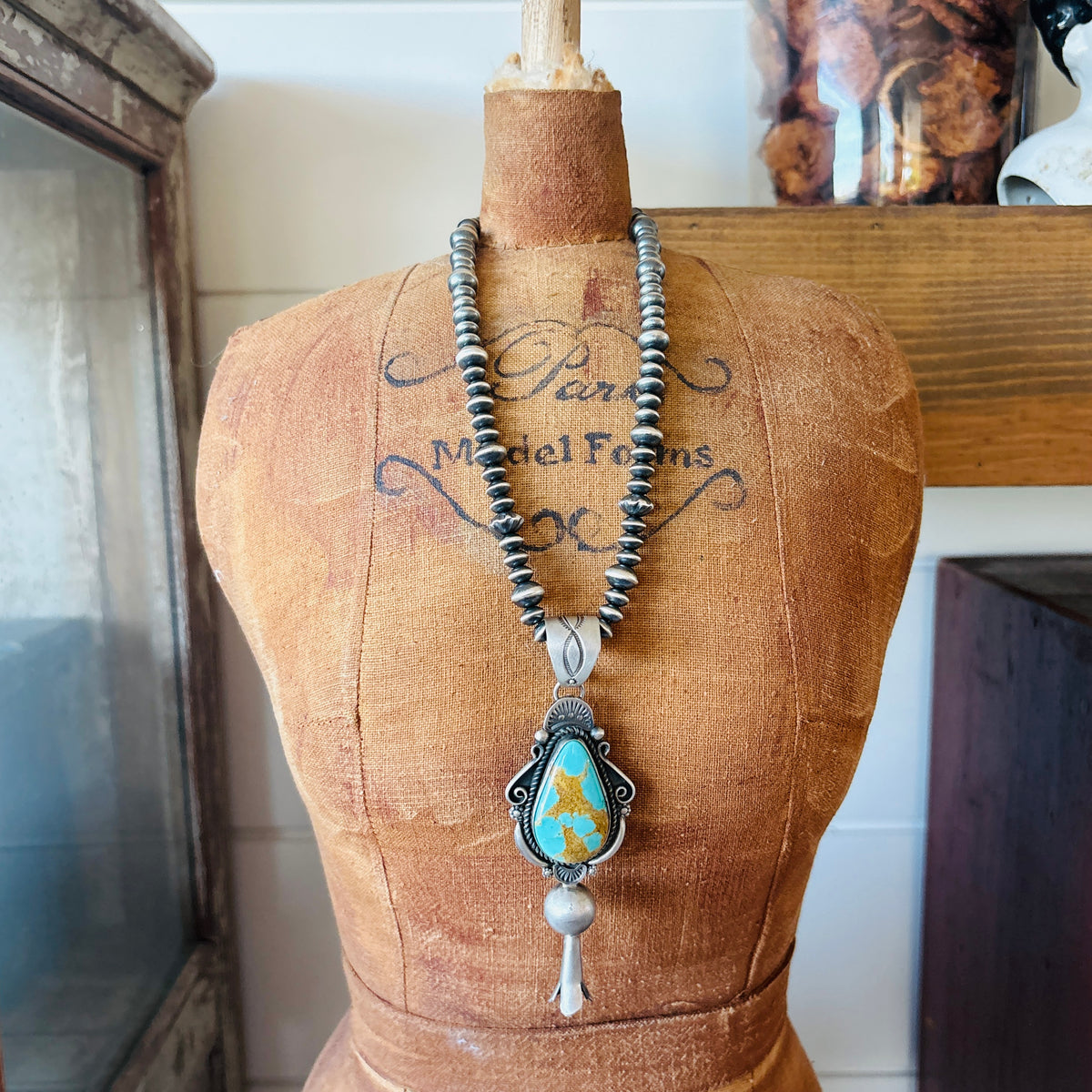 Navajo Ronald Tom Sterling Silver & Pilot Mountain Turquoise Blossom Pendant