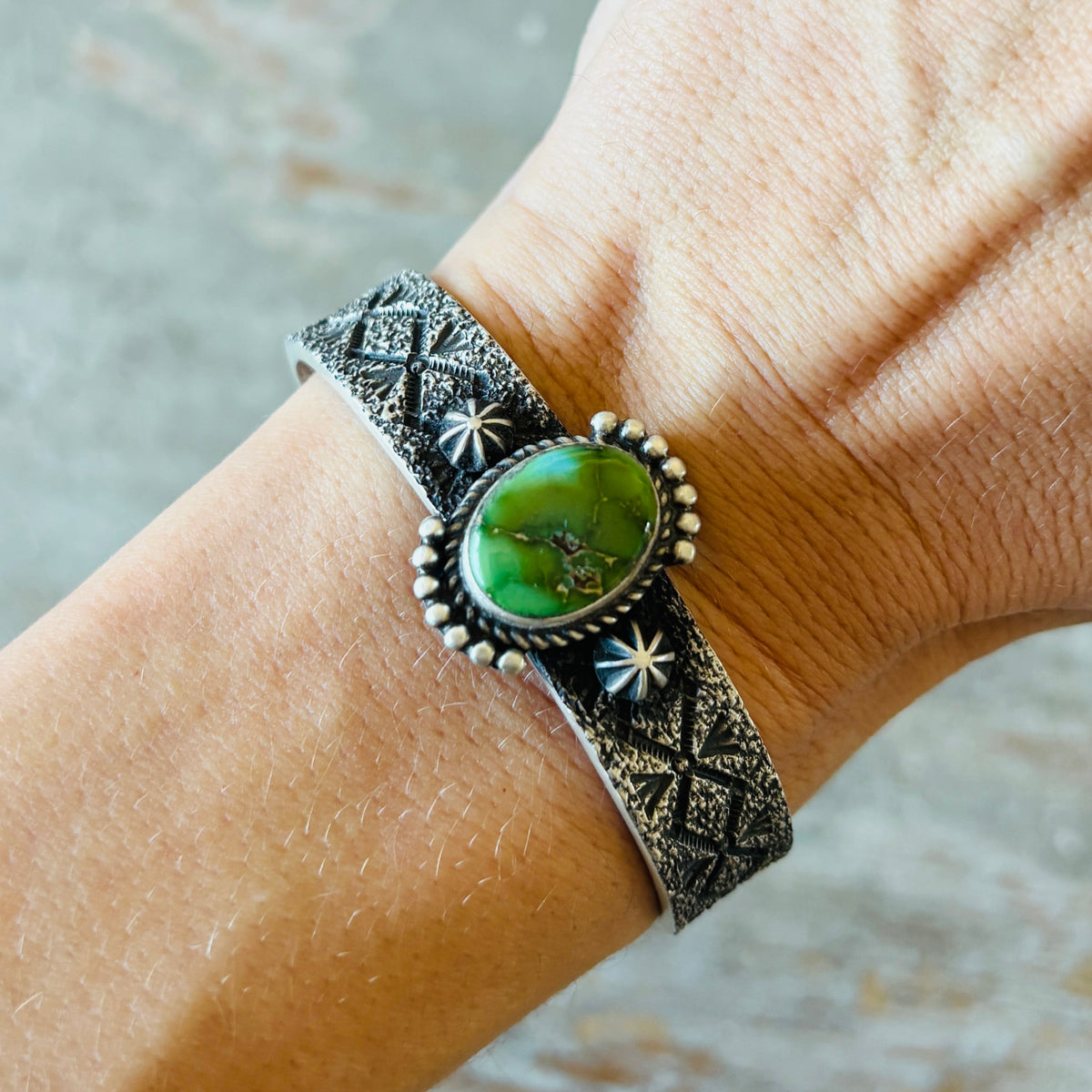 Navajo Herman Smith Sterling Silver & Sonoran Turquoise Stacker Cuff