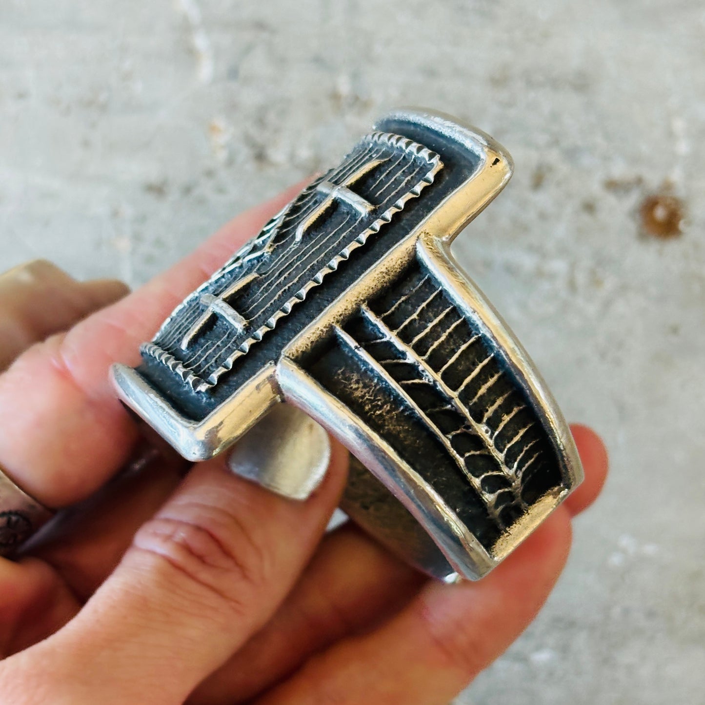 Navajo Stanford Yazzie Sterling Silver Tufa Cast Crosses Chief Cuff