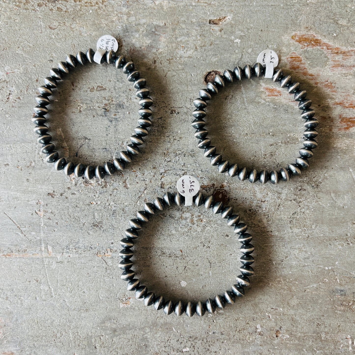 Navajo Preston Haley Sterling Silver 6mm Handmade Pearls Stretchy Bracelet