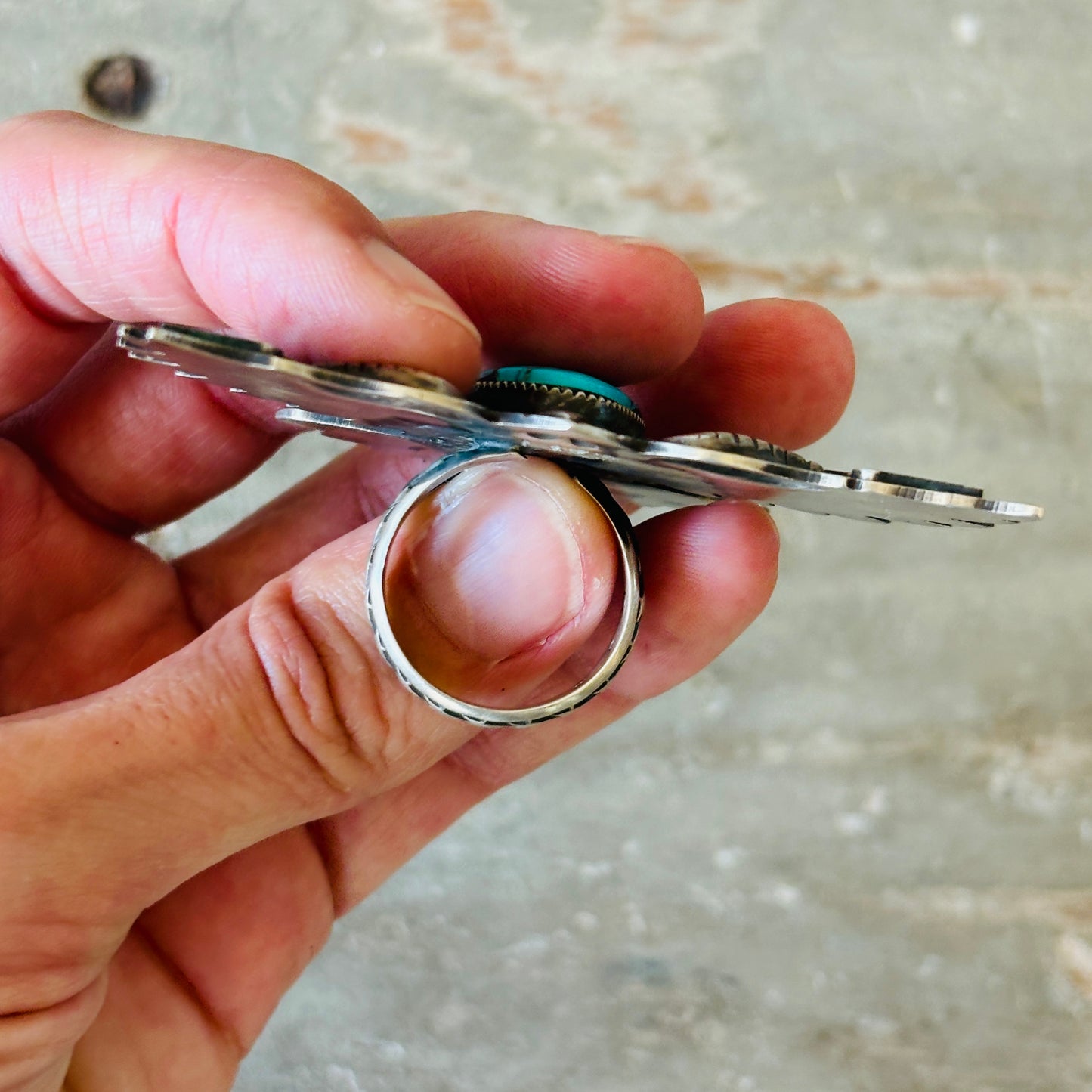 Navajo Derrick Cadman Sterling Silver & Kingman Eagle Ring