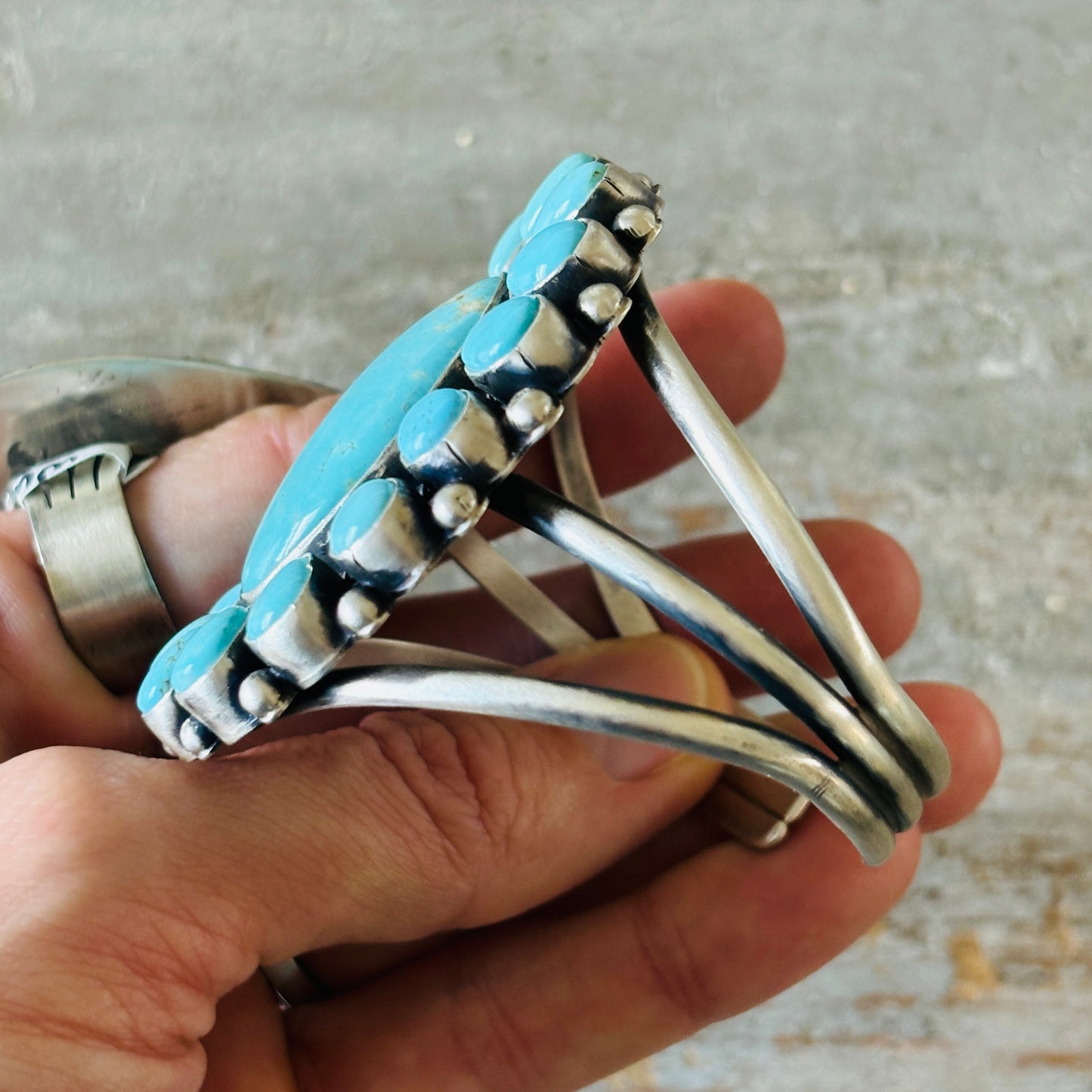 Navajo Bobby Johnson Sterling Silver & #8 Turquoise Cluster Cuff!