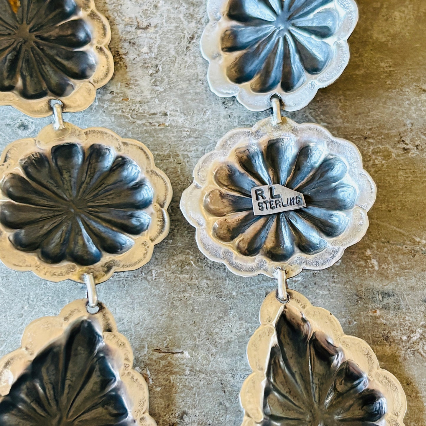 Navajo Rita Lee Sterling Silver & Kingman Turquoise Concho Earrings