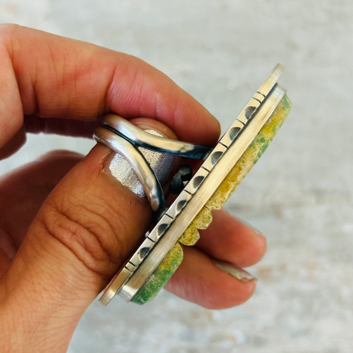 Navajo Walter Vandever Sterling Silver & Sonoran Turquoise Cobblestone Ring