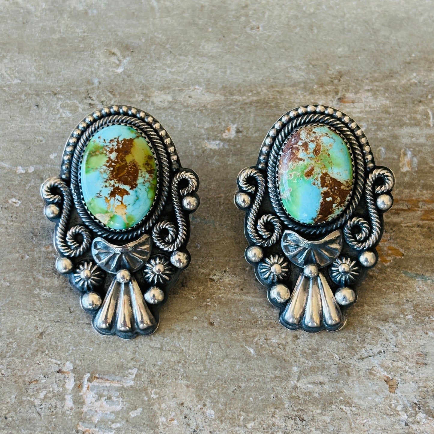 Navajo Braxton Parkett Sterling Silver & Sonoran Turquoise Statement Earrings