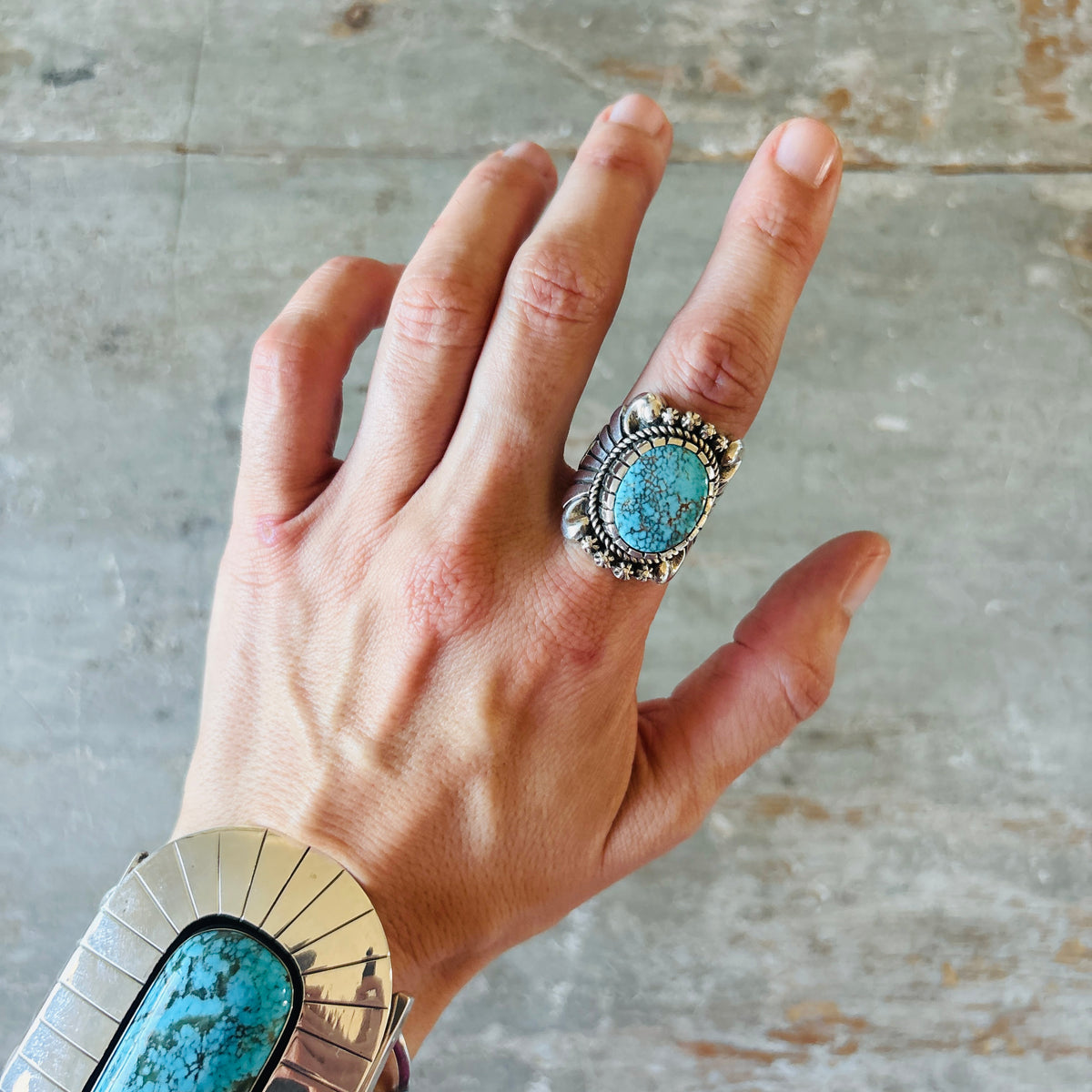 Navajo Thomas Jim Sterling Silver & Blue Moon Turquoise Statement Ring