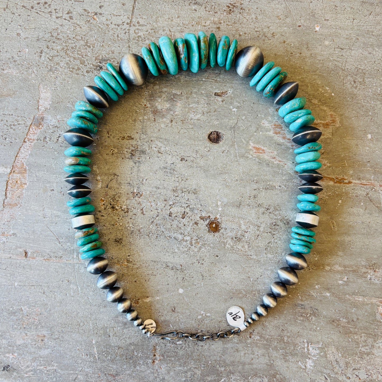 Navajo Rose Martin Sterling Silver & Kingman Turquoise Handmade Pearls Necklace