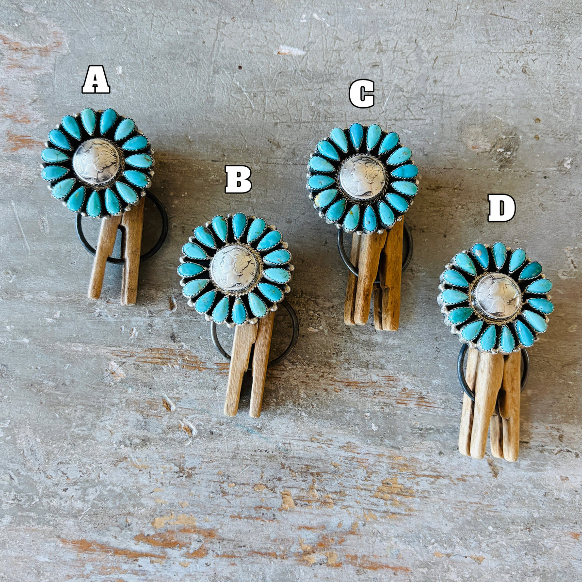 Navajo Mark Jimenez - Effie Garfield Sterling Silver & Kingman Turquoise Liberty Dime Cluster Ring