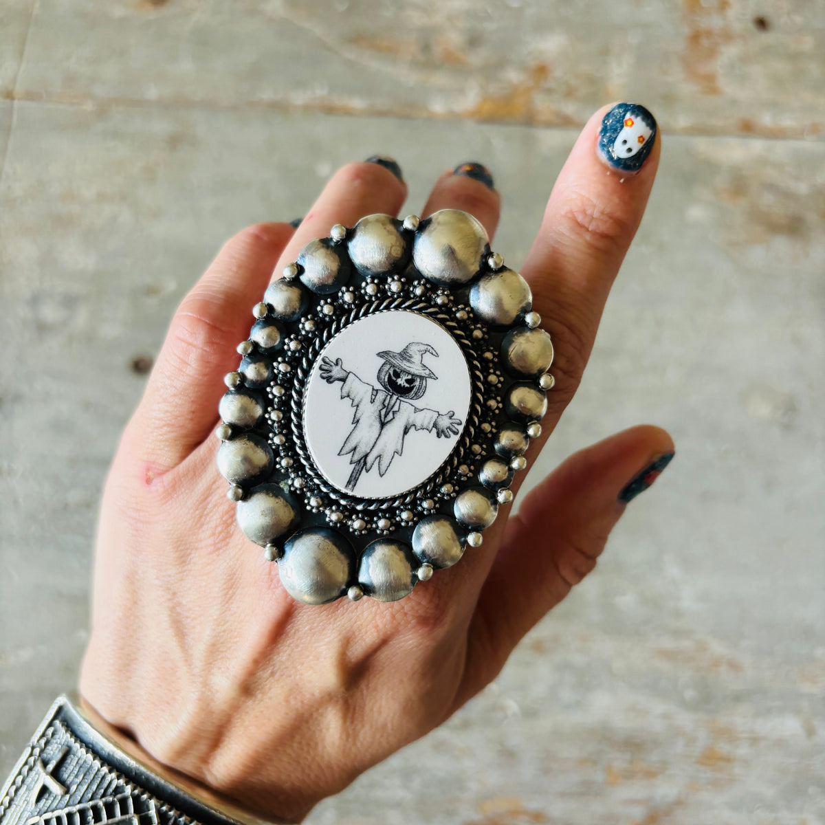 Navajo Kindale Billah Sterling Silver & Ceramic Scarecrow Ring