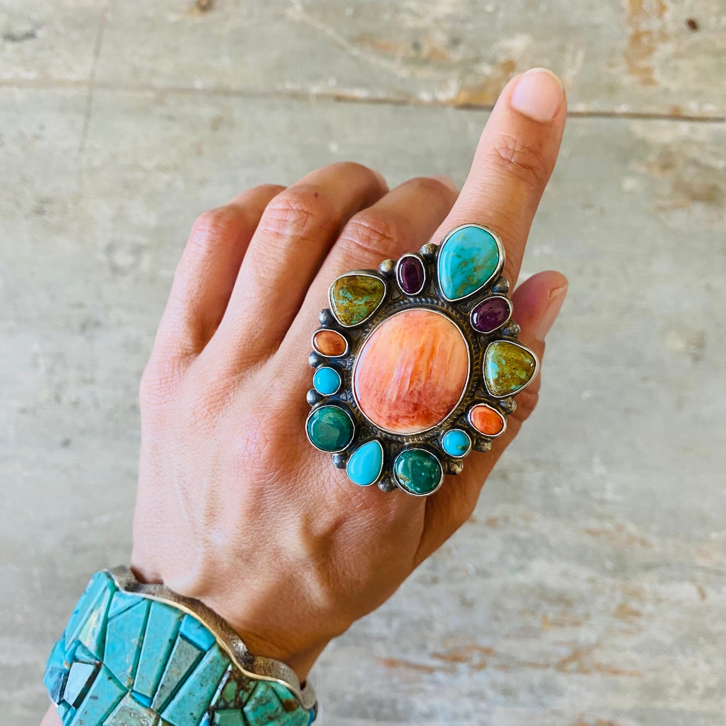 Navajo Anthony Skeets Sterling Silver Multi Stone Ring
