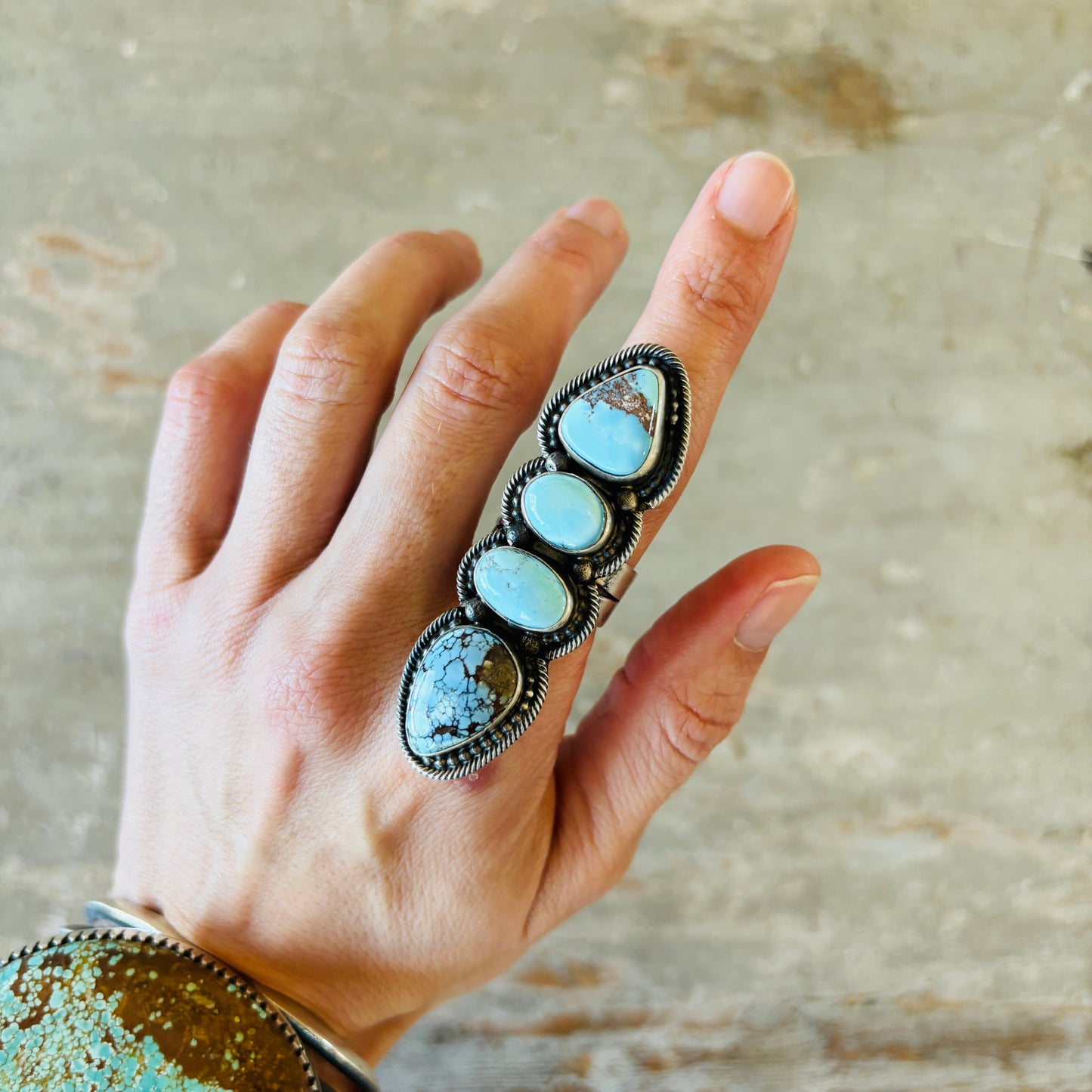 Navajo Sheila Becenti Sterling Silver & Golden Hills Four Stone Ring