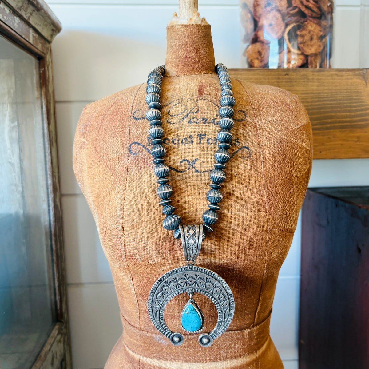 Navajo Herman Smith Sterling Silver & Kingman Turquoise Naja Pendant