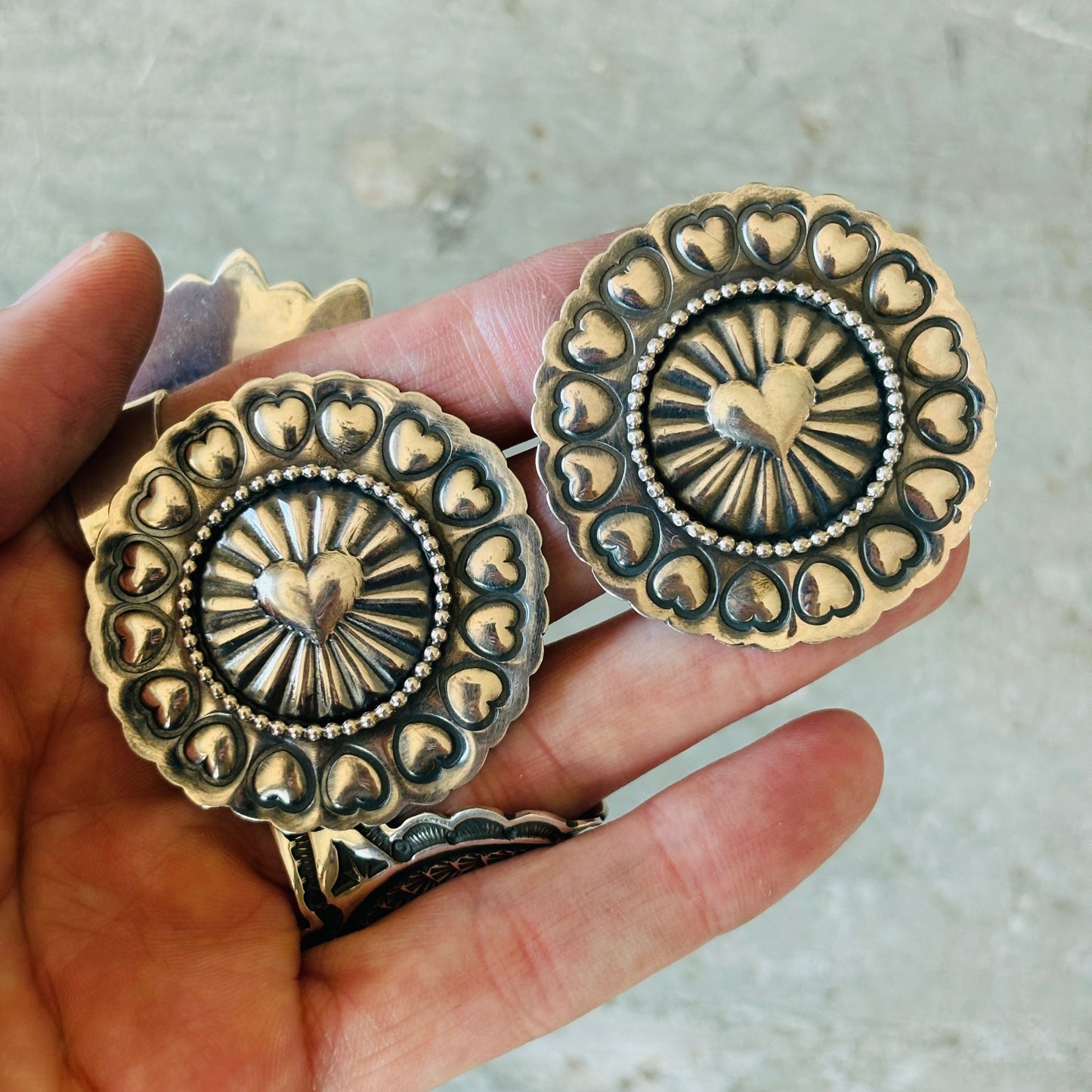 Navajo Ty Etsitty Sterling Silver Hearts Concho Earrings