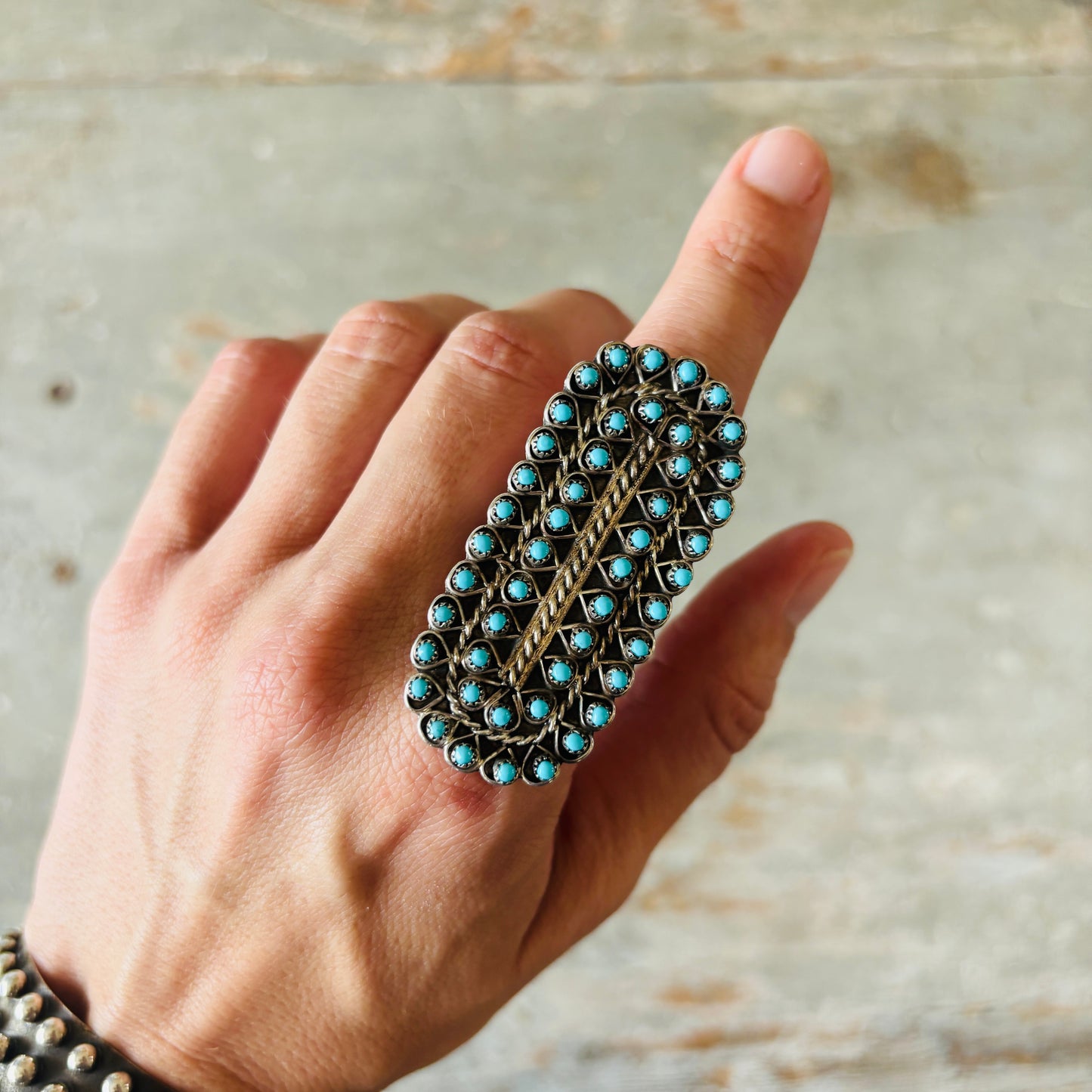 Zuni Jess Johnson Sterling Silver & Sleeping Beauty Turquoise Petit Point Ring