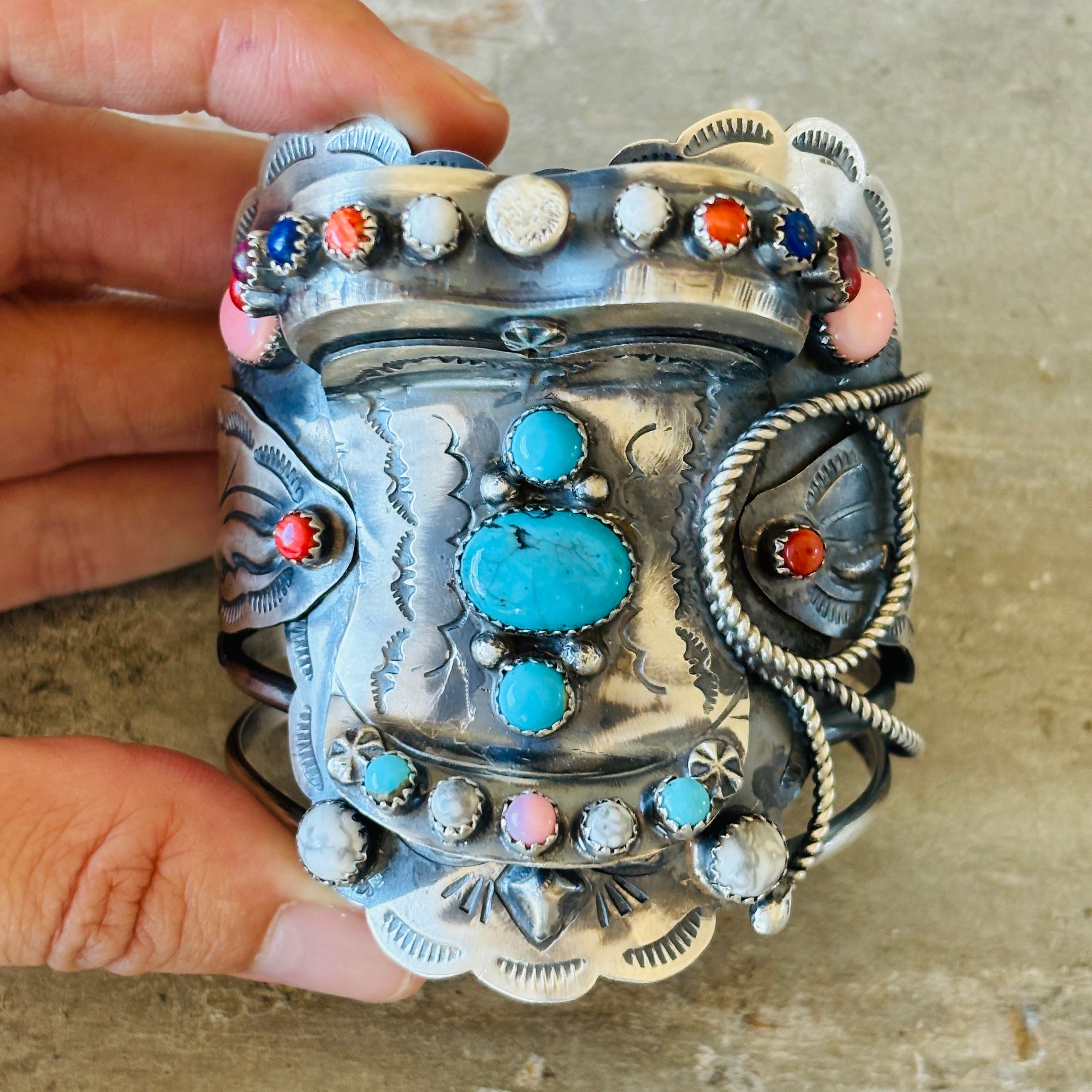New Navajo Tim Yazzie Sterling Silver Multi Stone Saddle