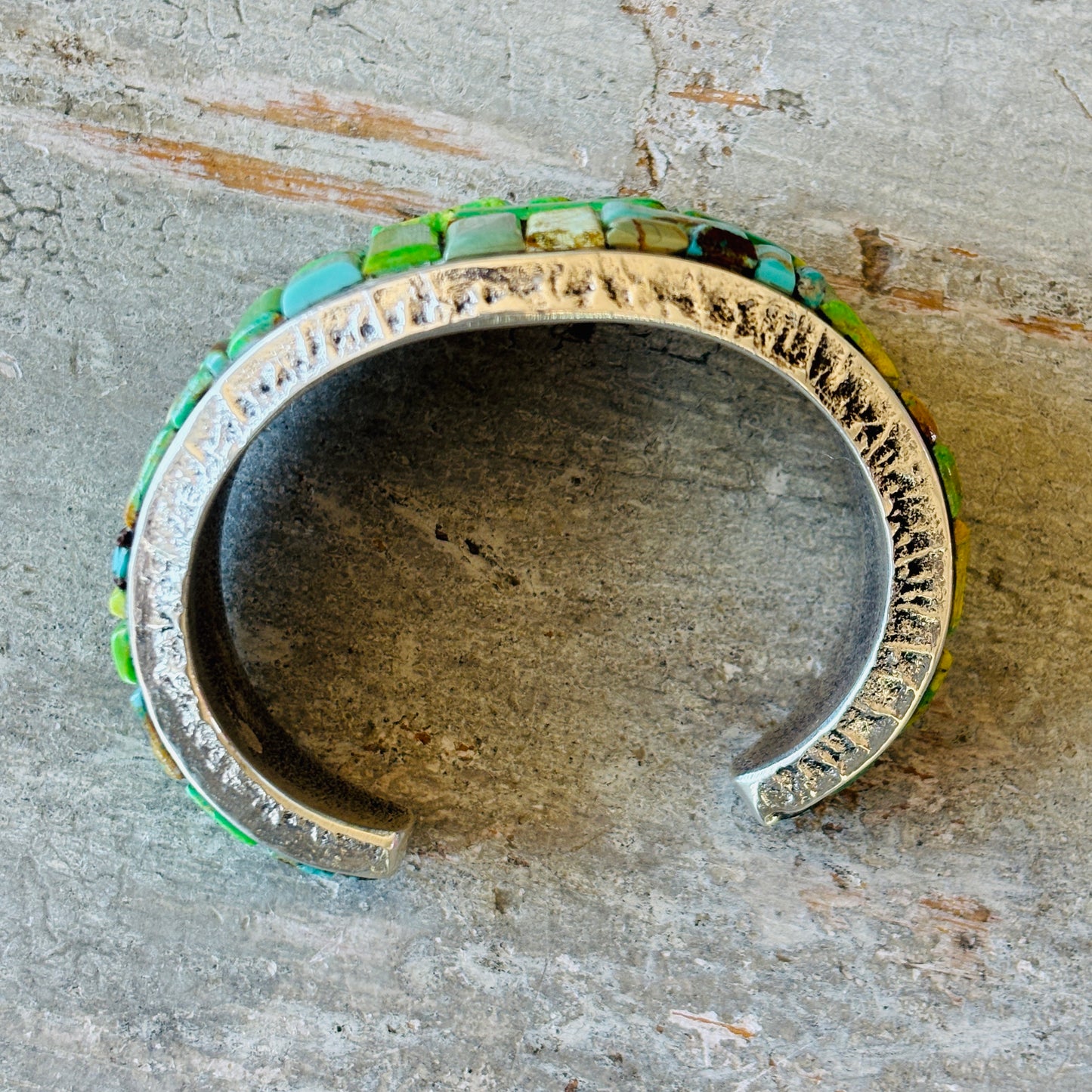 Navajo Lester James Sterling Silver - Gaspeite & Mixed Turquoise Cobblestone Cuff