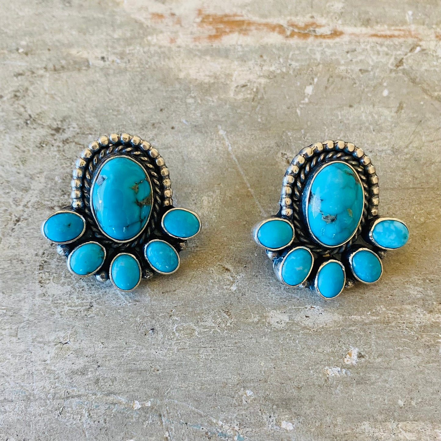 Navajo Signed Sterling Silver & Turquoise Earrings