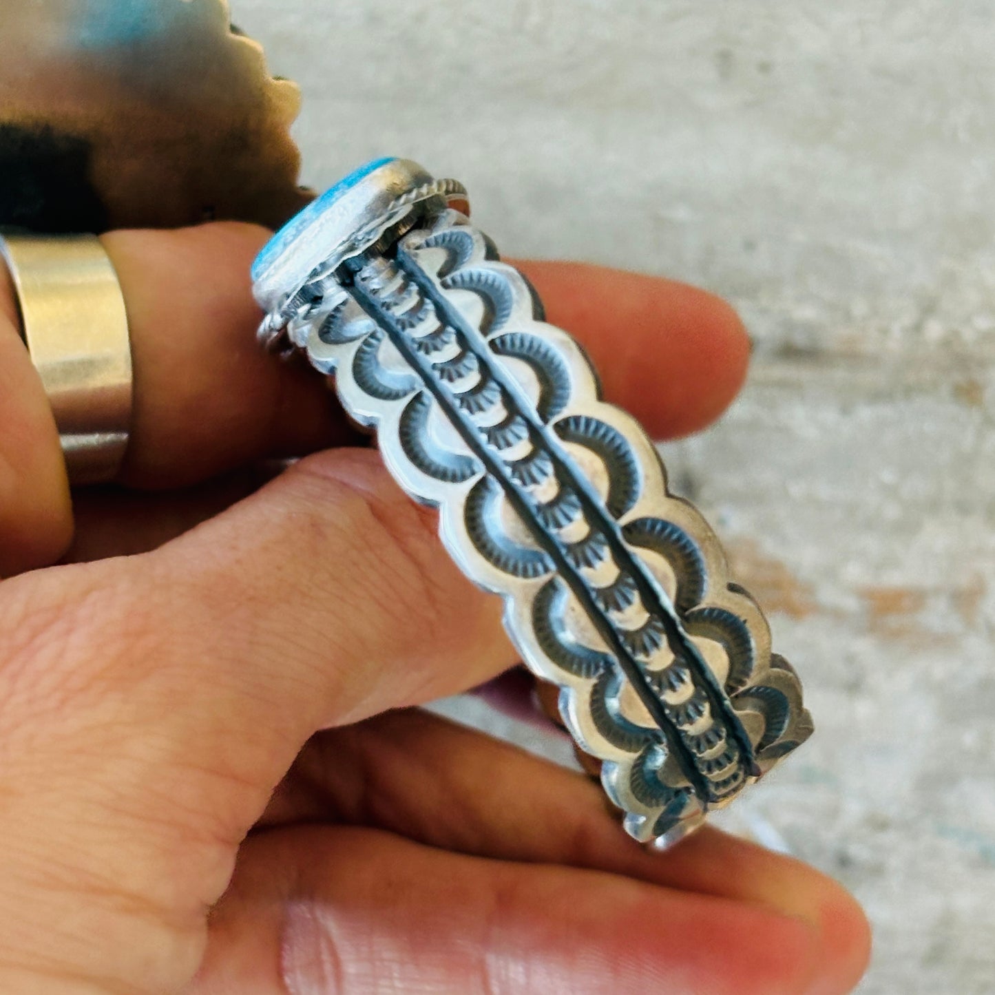 Navajo Randy Boyd Sterling Silver & Blue Ridge Turquoise Stacker Cuff