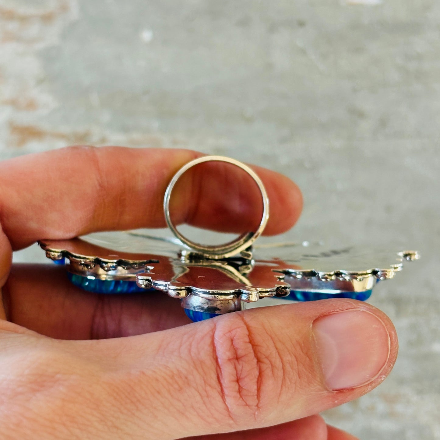 Navajo Hemerson Brown Sterling Silver - Blue Lab Opal & Sleeping Beauty Turquoise Dragonfly Ring