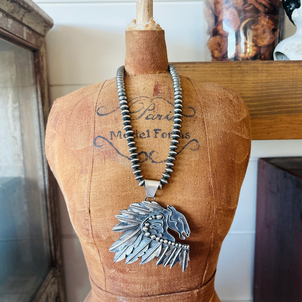 Navajo Miranda Willie Sterling Silver Horse Chief Pendant