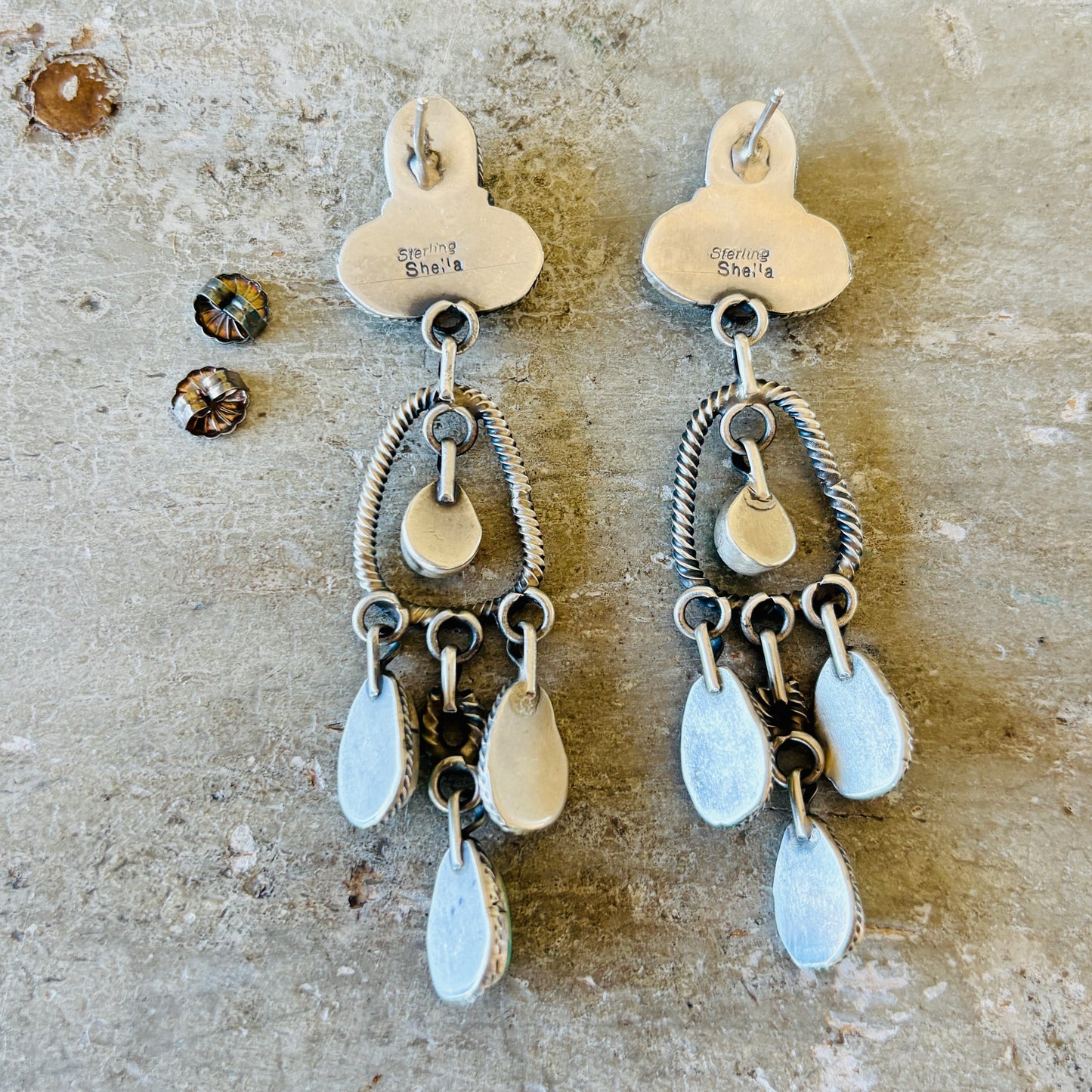 Navajo Sheila Becenti Sterling Silver & Campitos Turquoise Statement Earrings