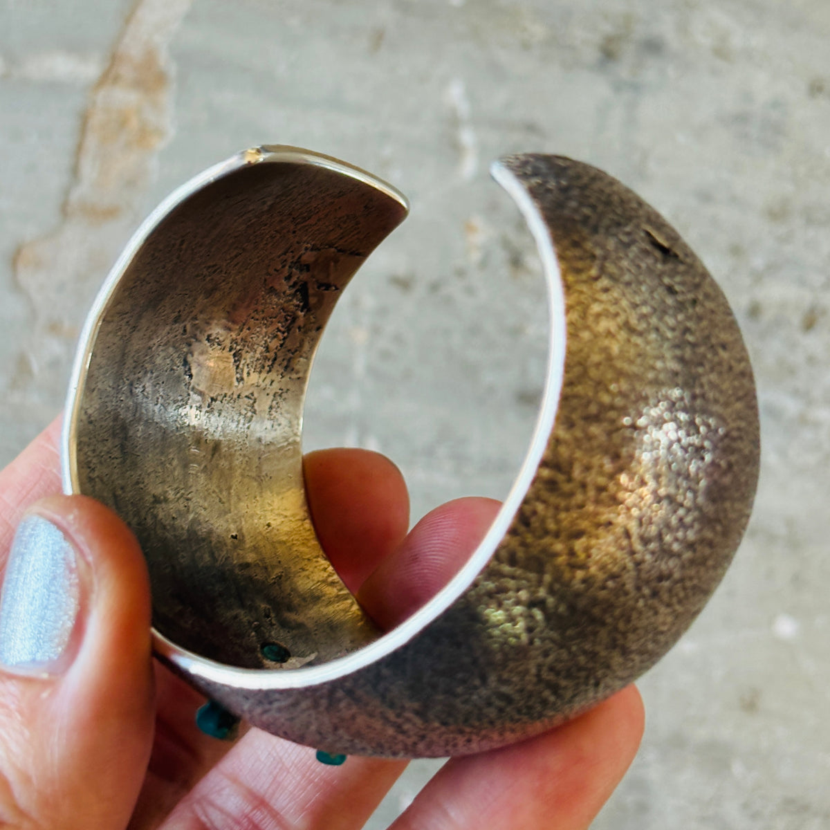 Navajo Aaron Anderson Sterling Silver & Turquoise Tufa Cast Cuff