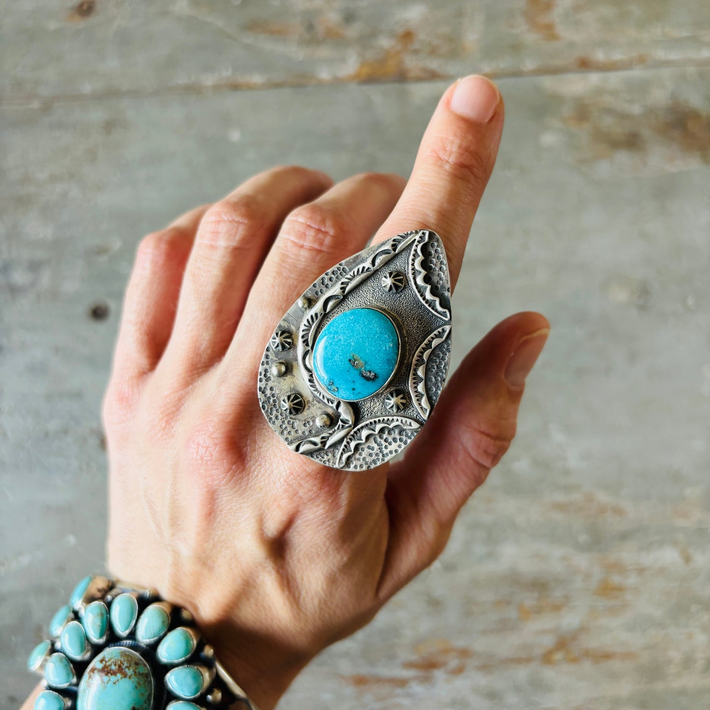 Navajo Randy Boyd Sterling Silver & Whitewater Kingman Turquoise Ring