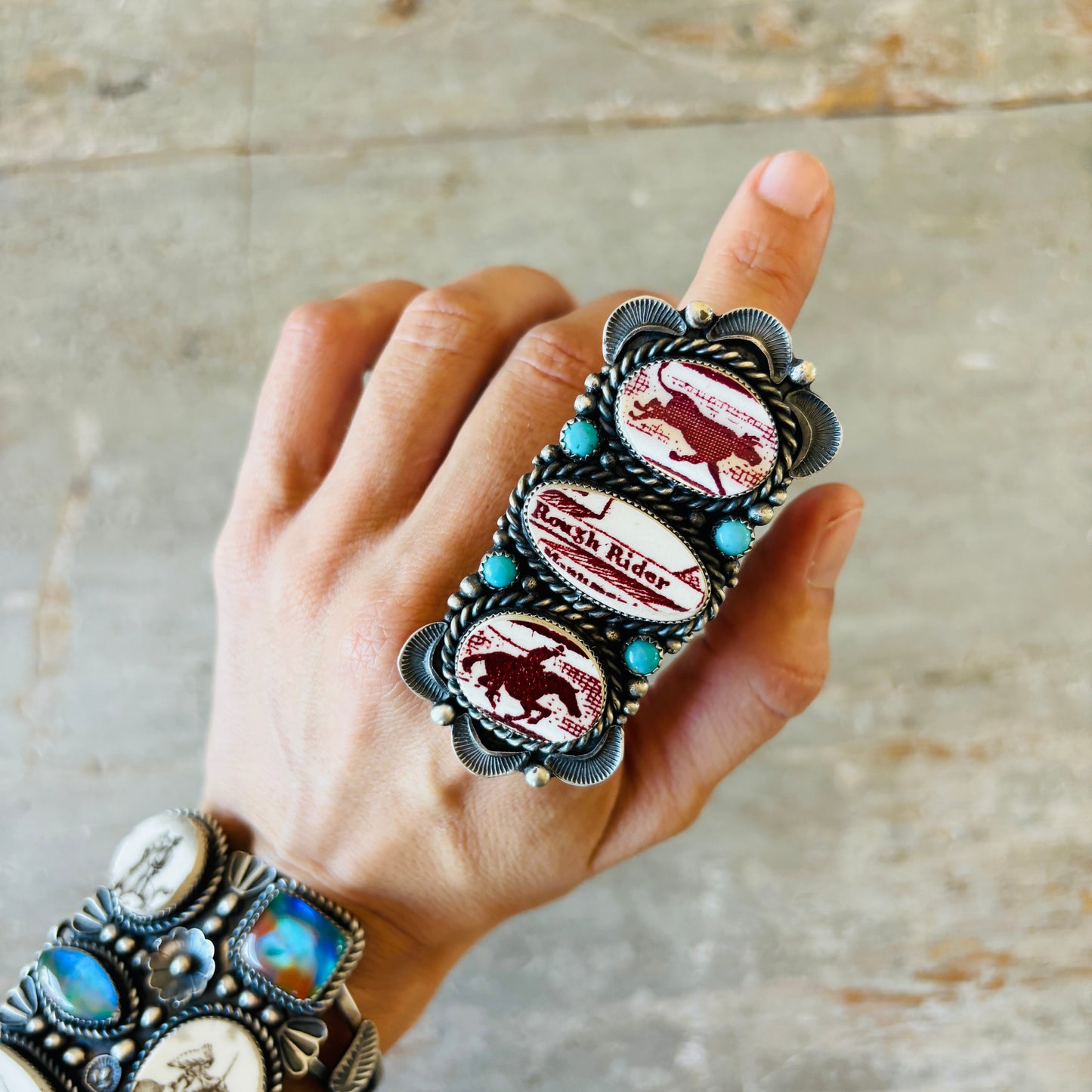 Navajo Kindale Billah Sterling Silver & Campitos Turquoise Rough Rider Ring