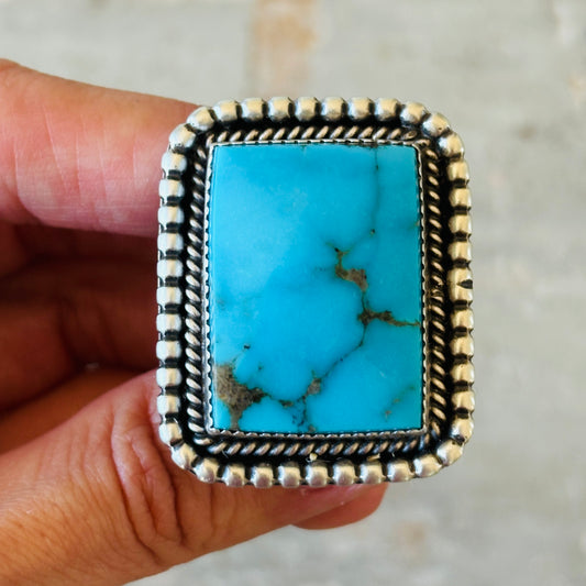 Navajo Kevin Billah Sterling Silver & Kingman Turquoise Ring
