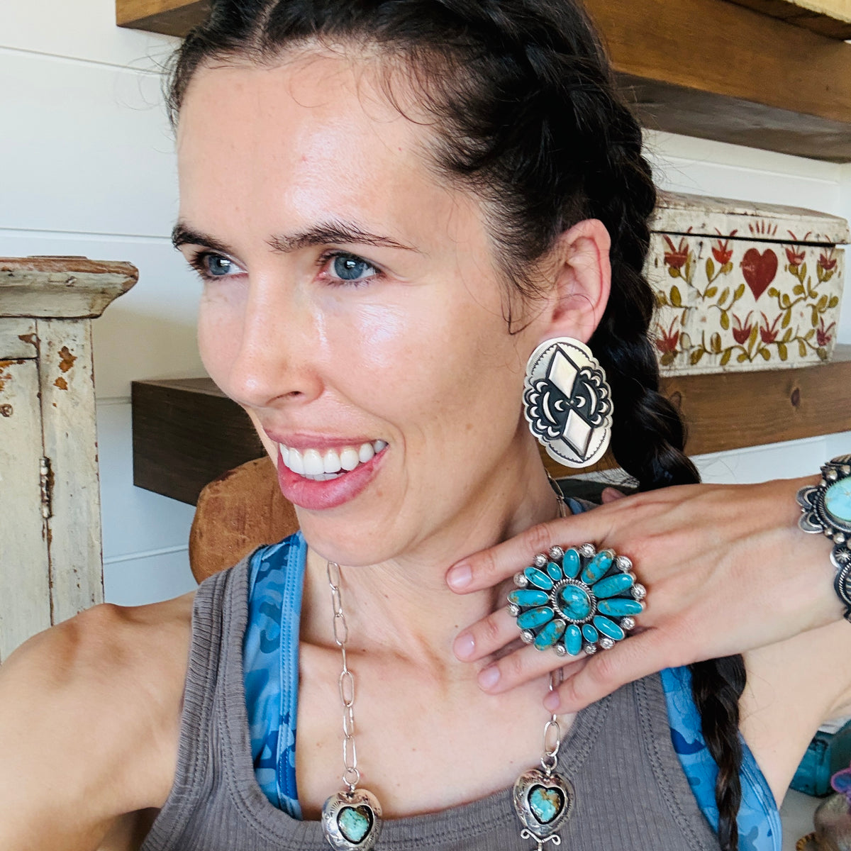 Navajo Leander Tahe Sterling Silver Shield Earrings