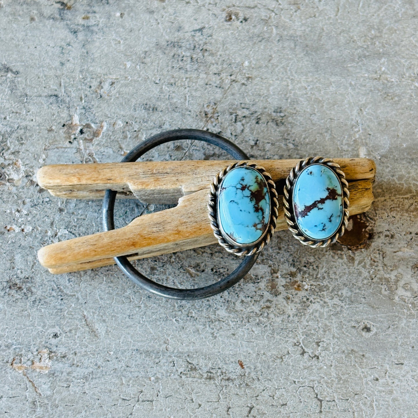 Navajo Reva Goodluck Sterling Silver & Golden Hills Turquoise Stud Earrings