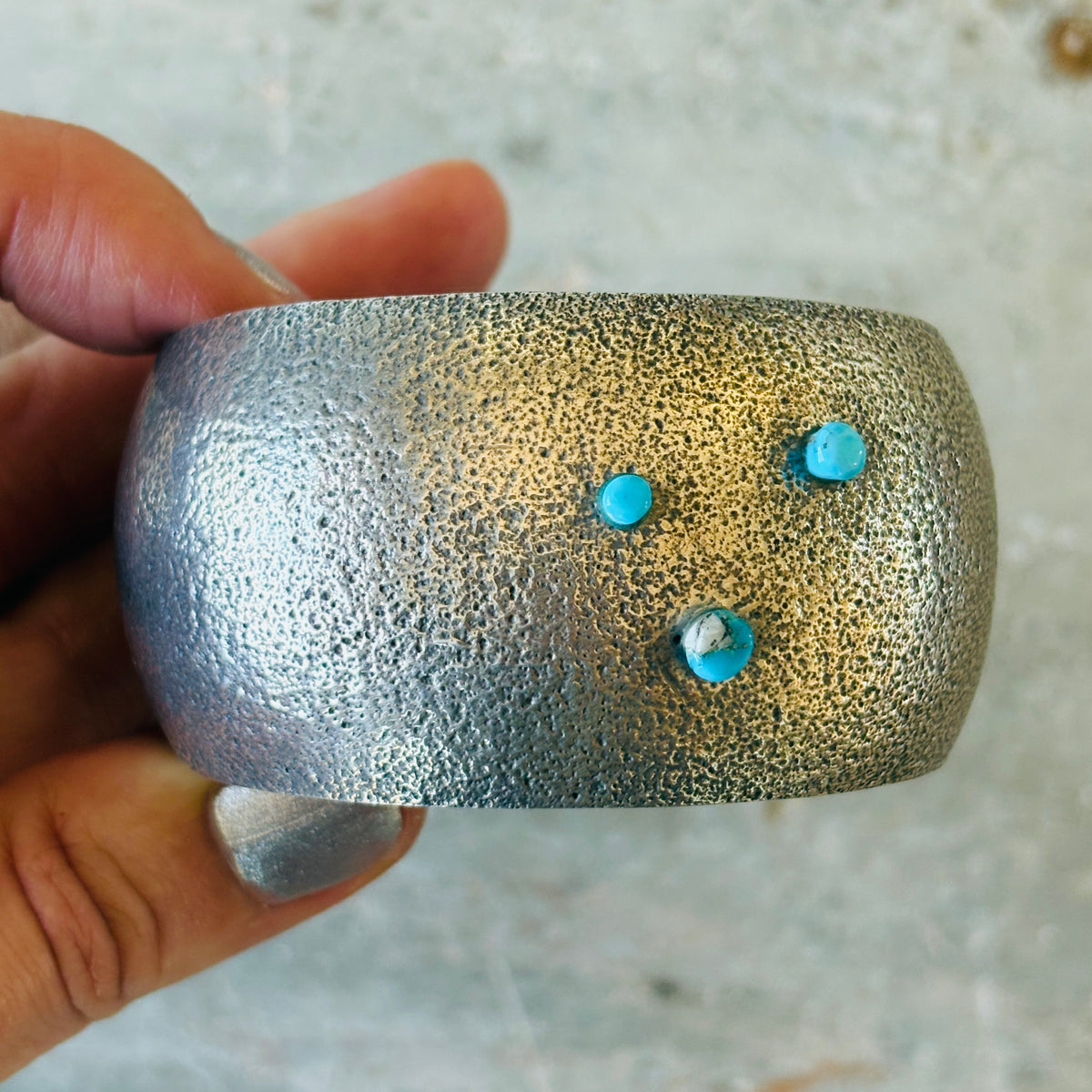 Navajo Aaron Anderson Sterling Silver & Turquoise Tufa Cast Cuff