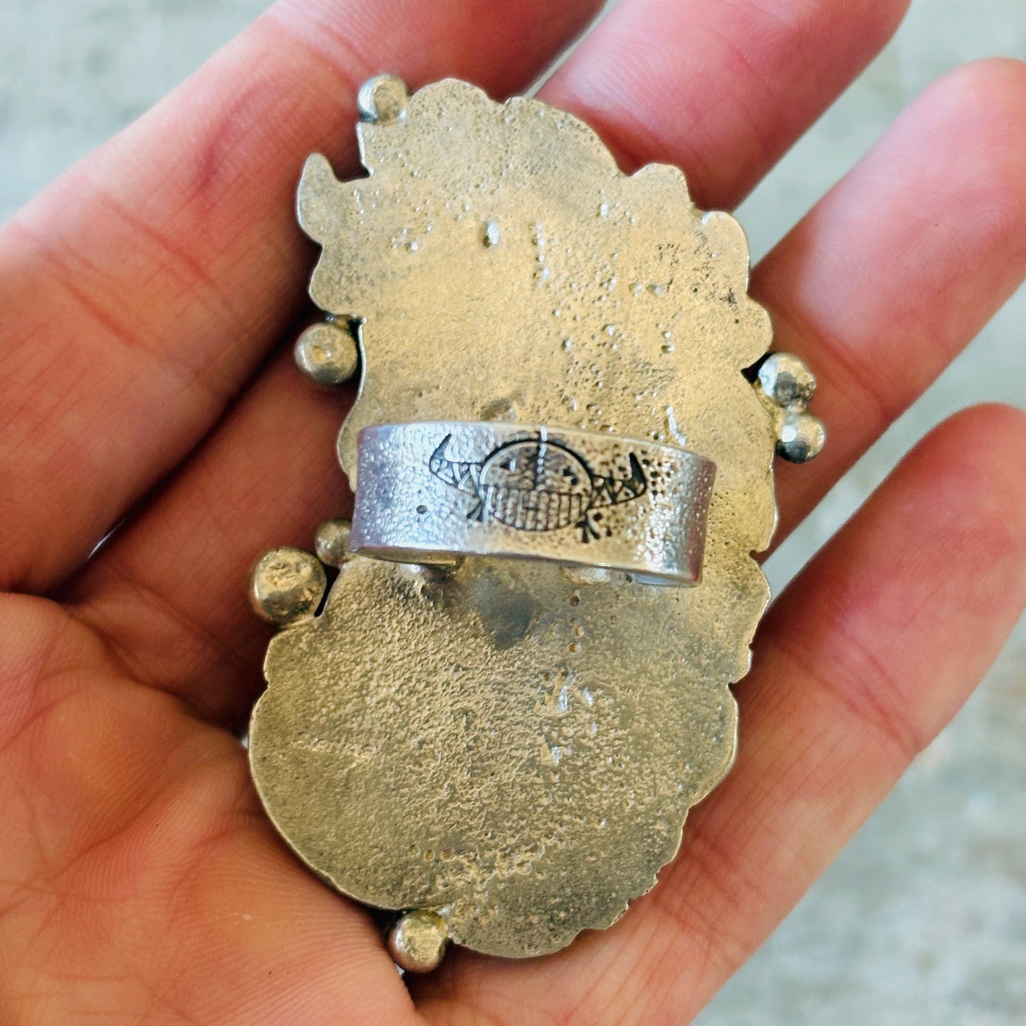 Navajo Ryan Chee Sterling Silver Horse Heart Tufa Cast Ring