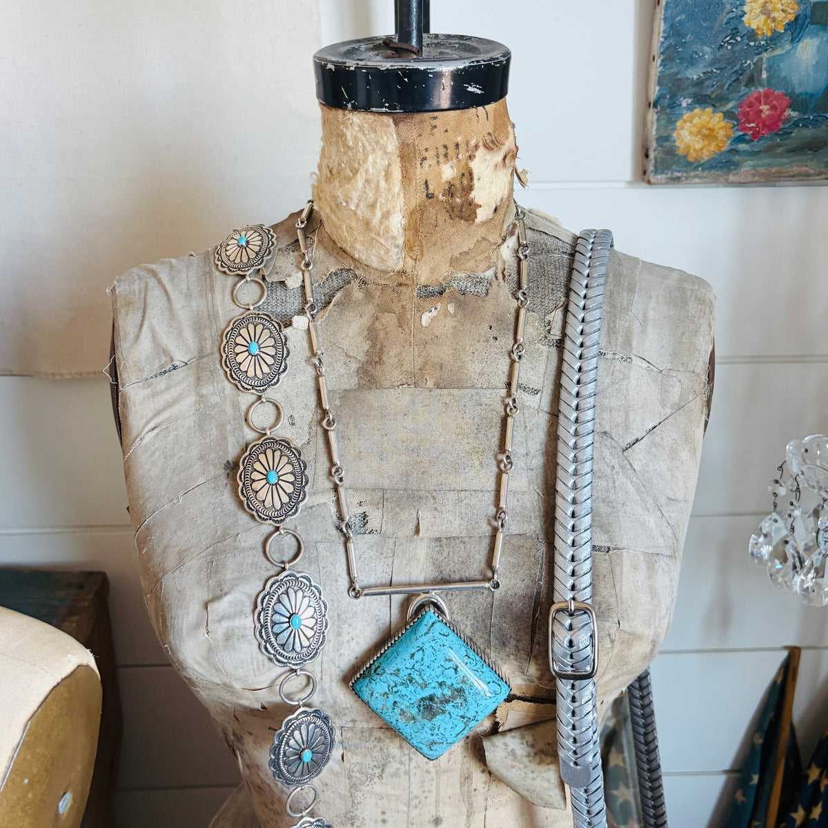 Navajo Ben Begaye Sterling Silver & Nevada Turquoise Statement Necklace
