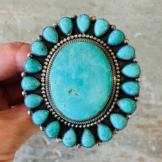 Navajo Hemerson Brown Sterling Silver & Sonoran Turquoise Cluster Statement Ring