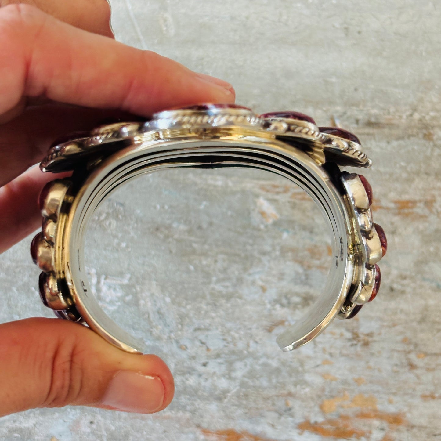 Navajo Tyler Brown Sterling Silver & Purple Spiny Hearts Statement Cuff