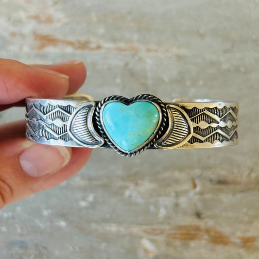 Navajo Sunshine Reeves Sterling Silver & Kingman Heart Stacker Cuff