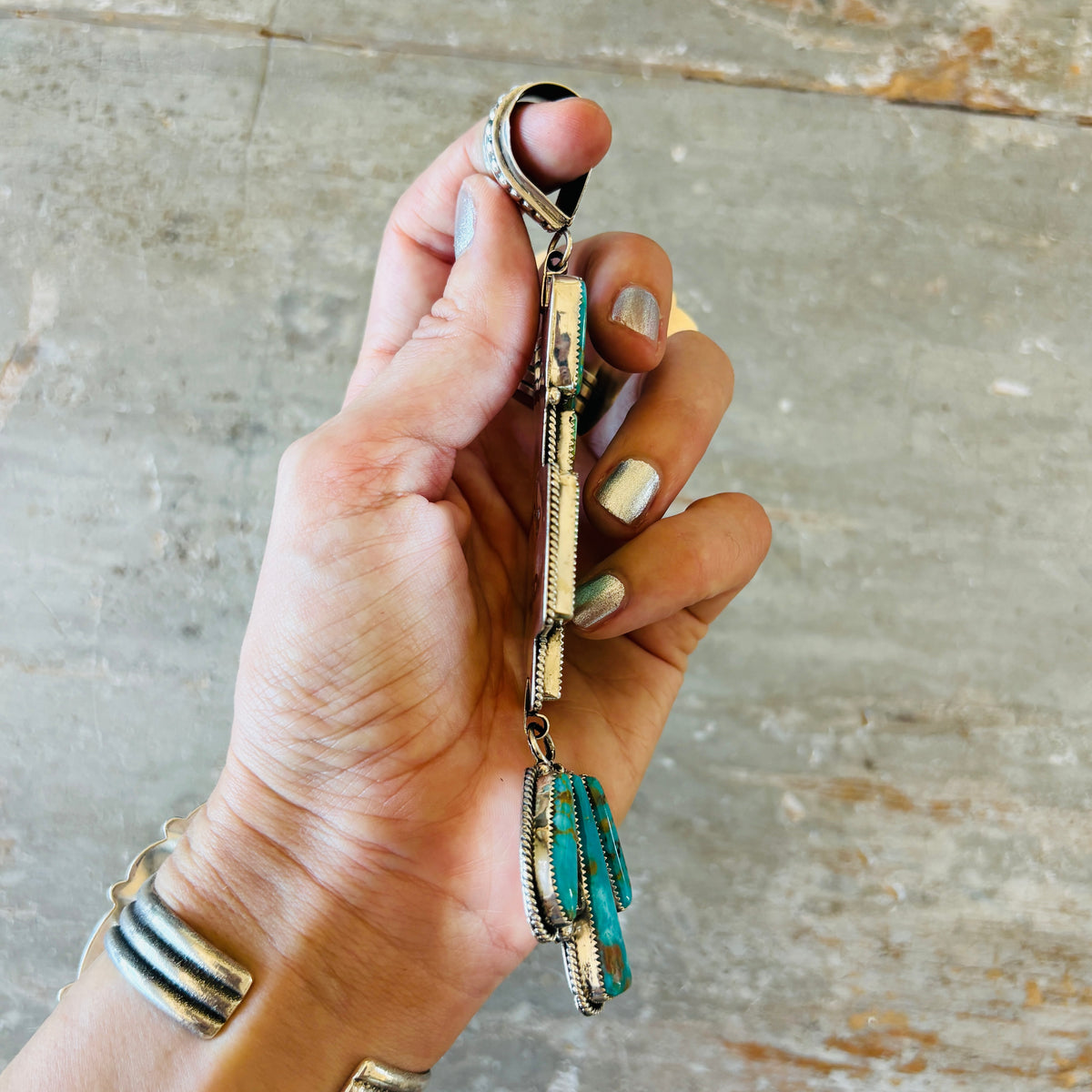 Navajo Hemerson Brown Sterling Silver & Kingman Turquoise Statement Pendant