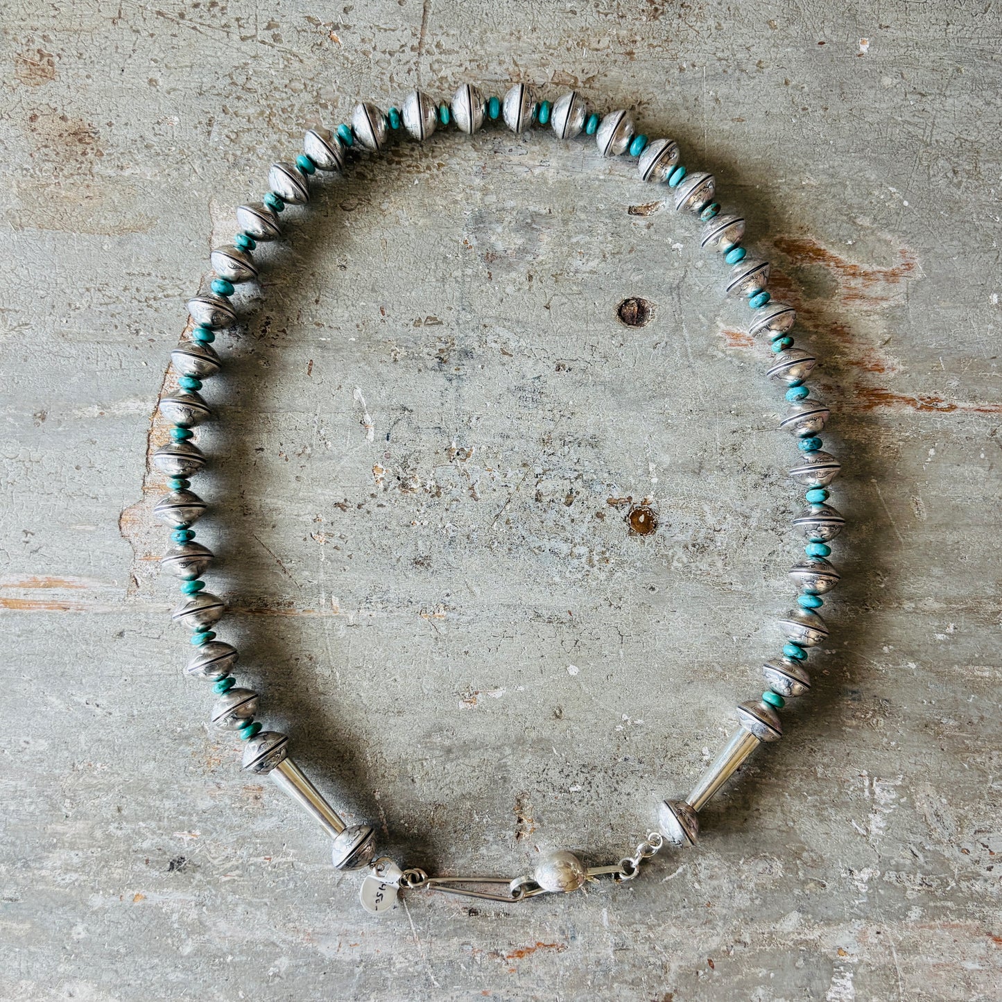 Navajo James McCabe Sterling Silver - Kingman Turquoise & Liberty Dime Beads Necklace