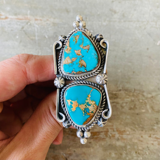 Apache Rosella Paxson Sterling Silver & Two Stone Turquoise Ring