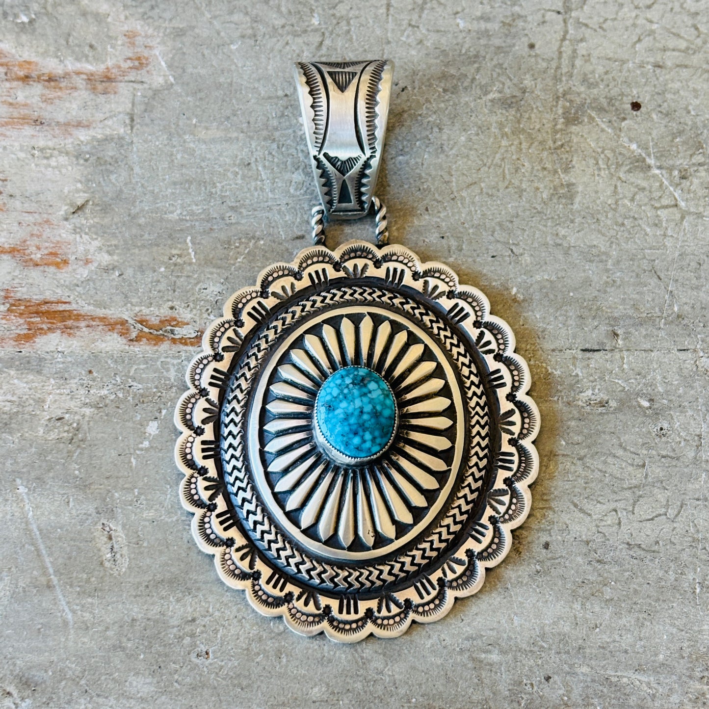 Navajo Calvin Martinez Sterling Silver & Spiderweb Kingman Pendant