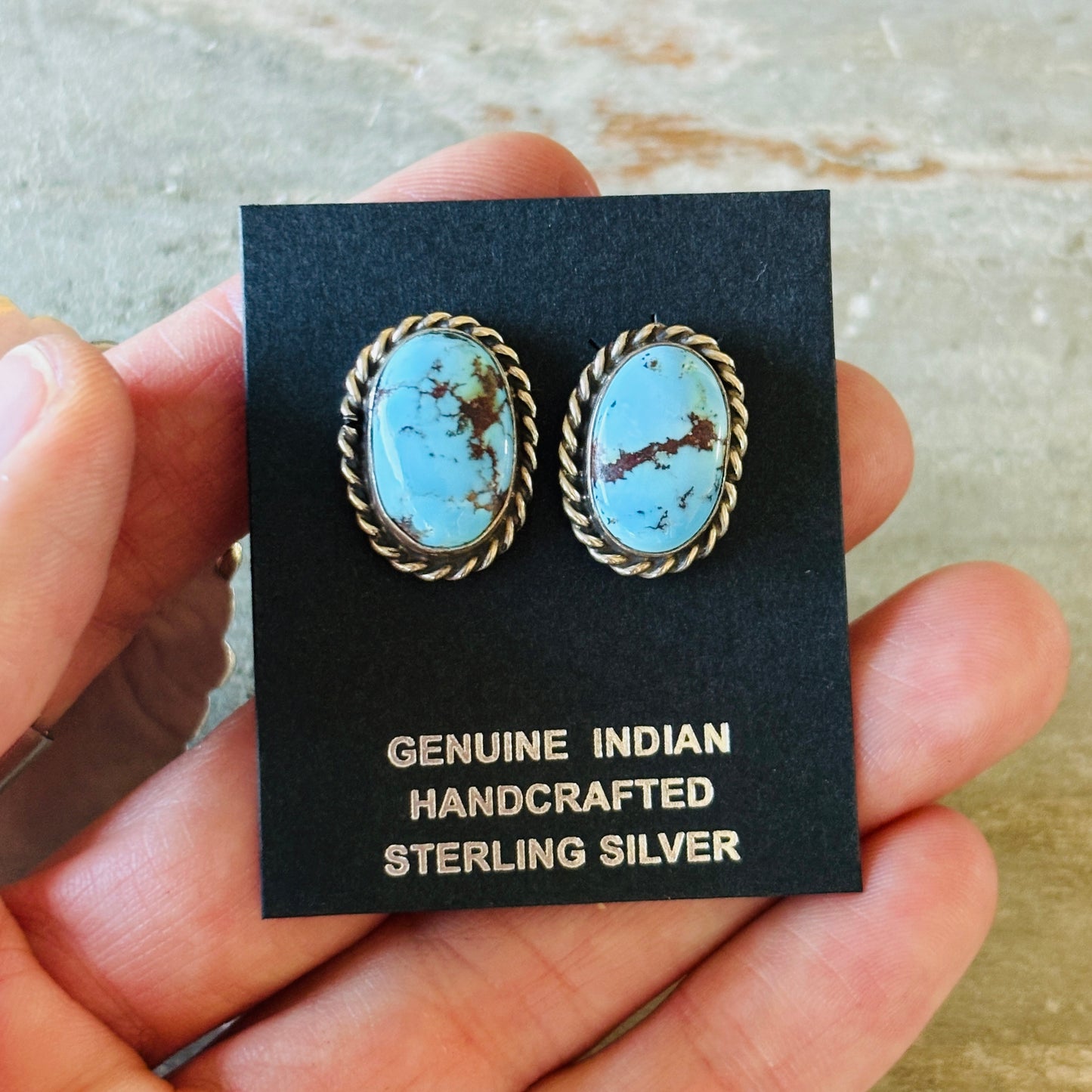 Navajo Reva Goodluck Sterling Silver & Golden Hills Turquoise Stud Earrings