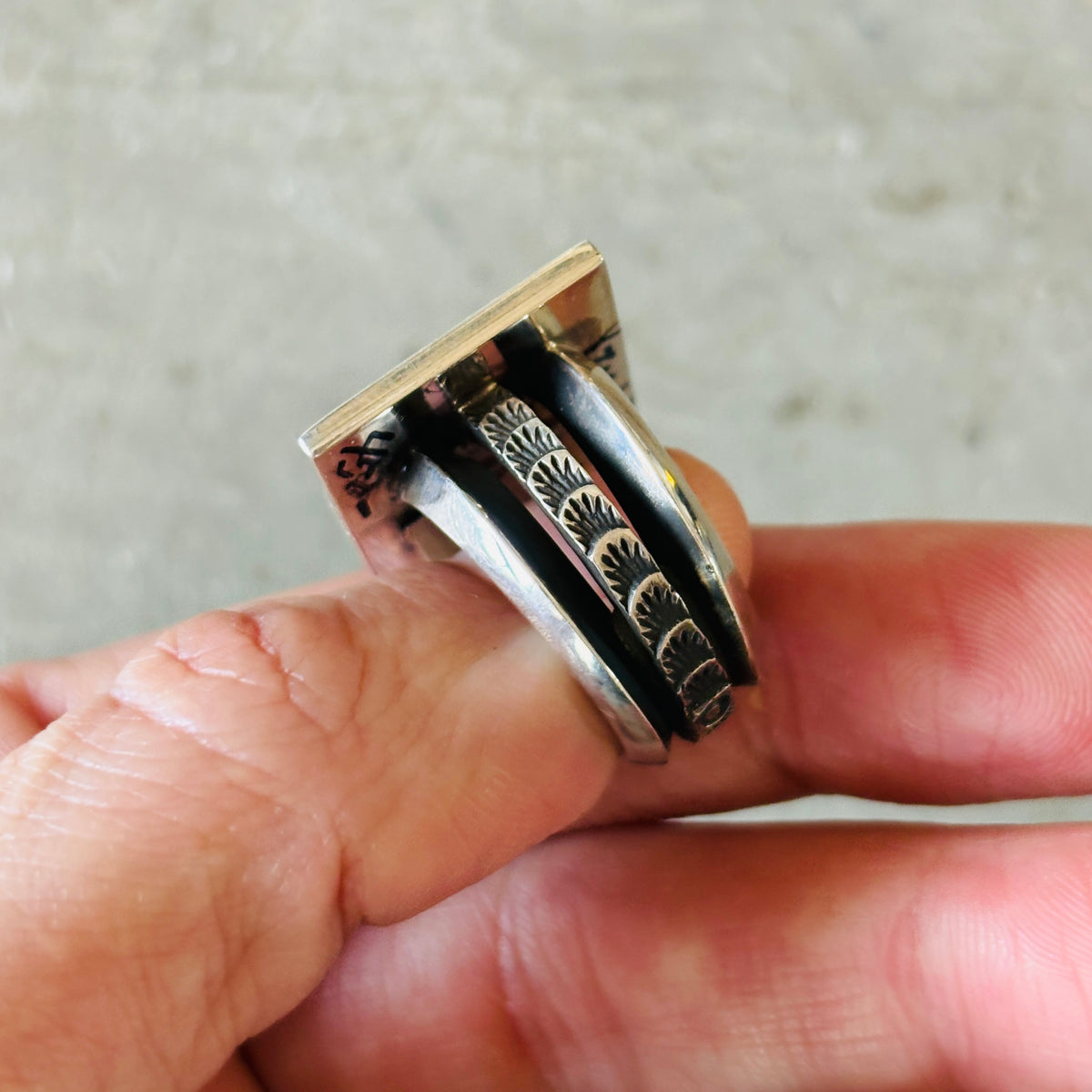 Navajo Aaron John Sterling Bear Overlay Ring