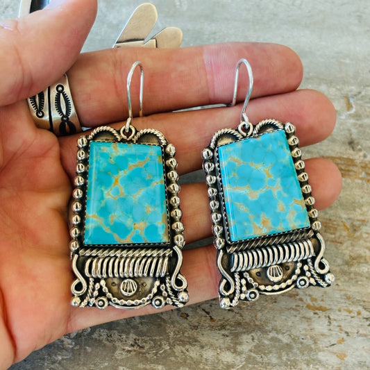 Navajo B. Tom Sterling Silver & Kingman Turquoise Statement Earrings